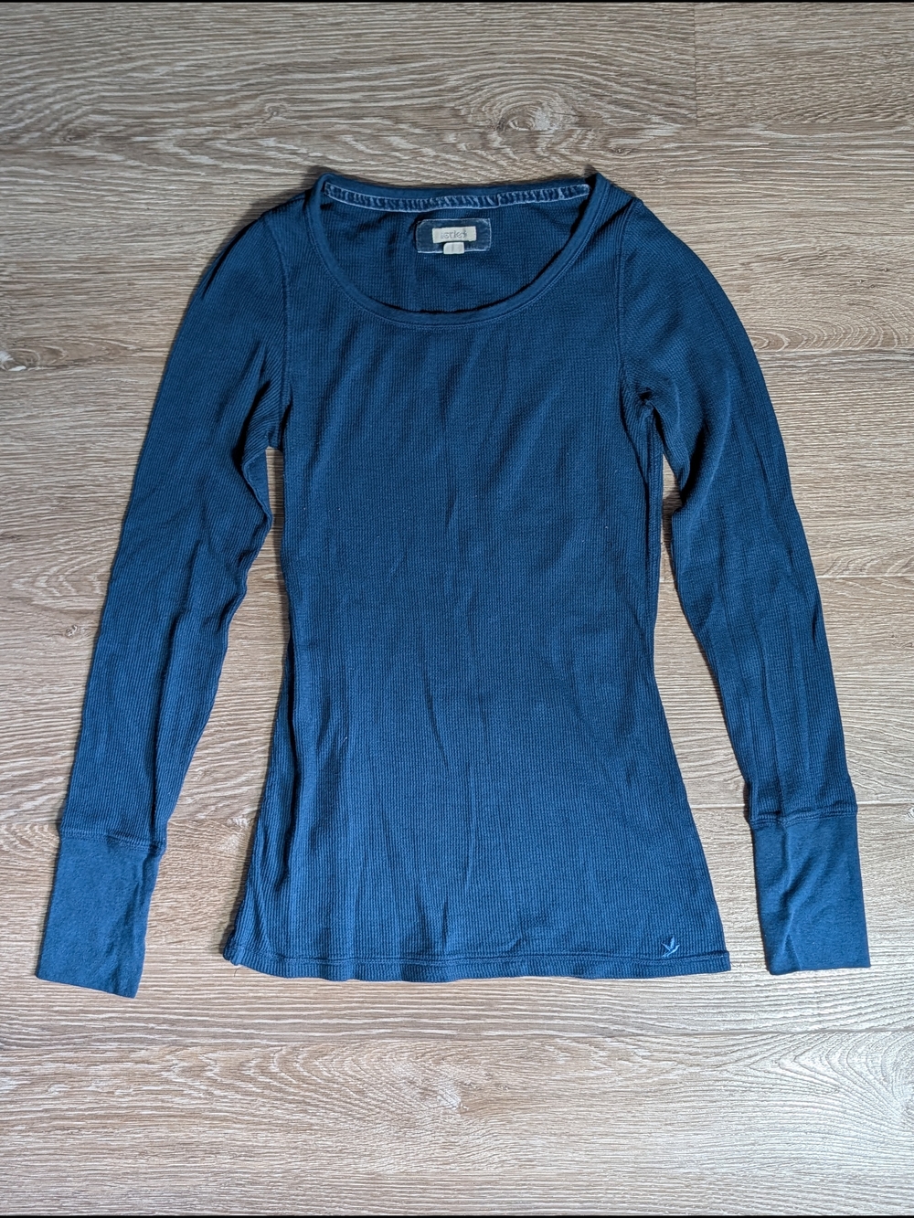 Aerie Y2K Thermal Knit Long Sleeve Blue Scoop Neck Top